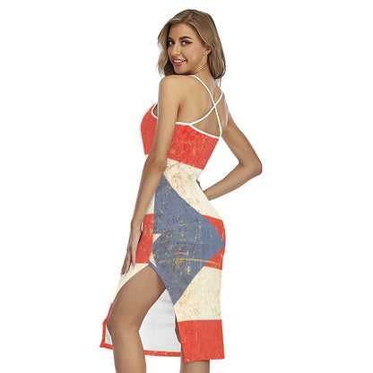 Retro Puerto Rican Flag Print Cross Back Cami Dress