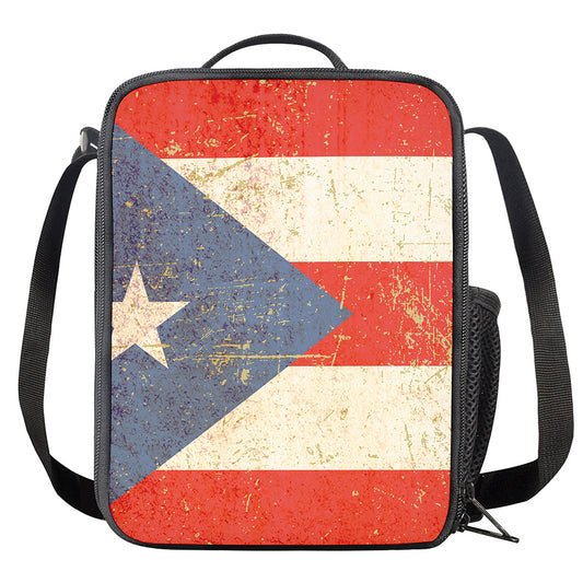 Retro Puerto Rican Flag Print Crossbody Lunch Bag