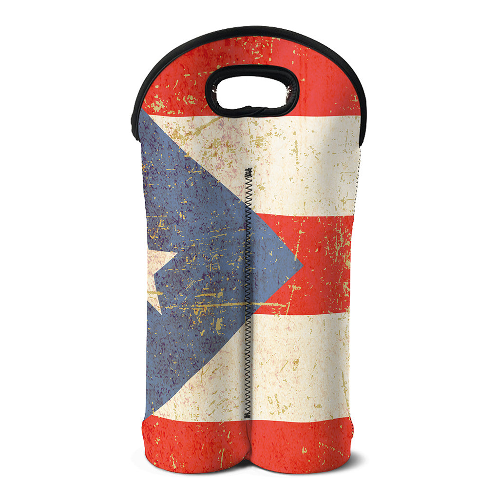 Retro Puerto Rican Flag Print Double Neoprene Wine Tote