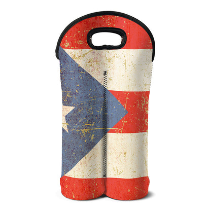 Retro Puerto Rican Flag Print Double Neoprene Wine Tote