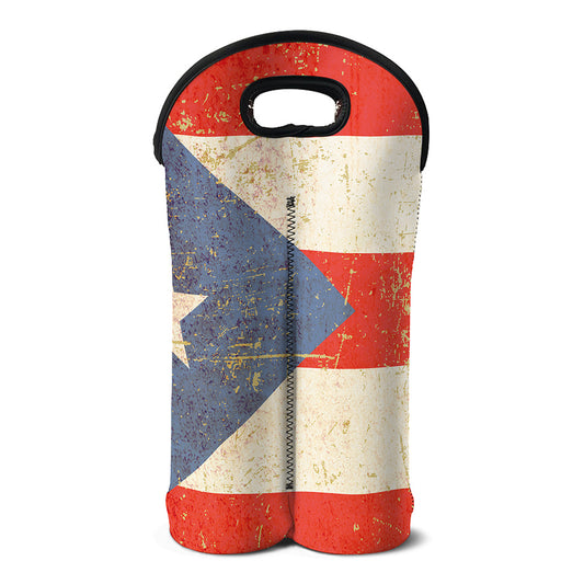 Retro Puerto Rican Flag Print Double Neoprene Wine Tote