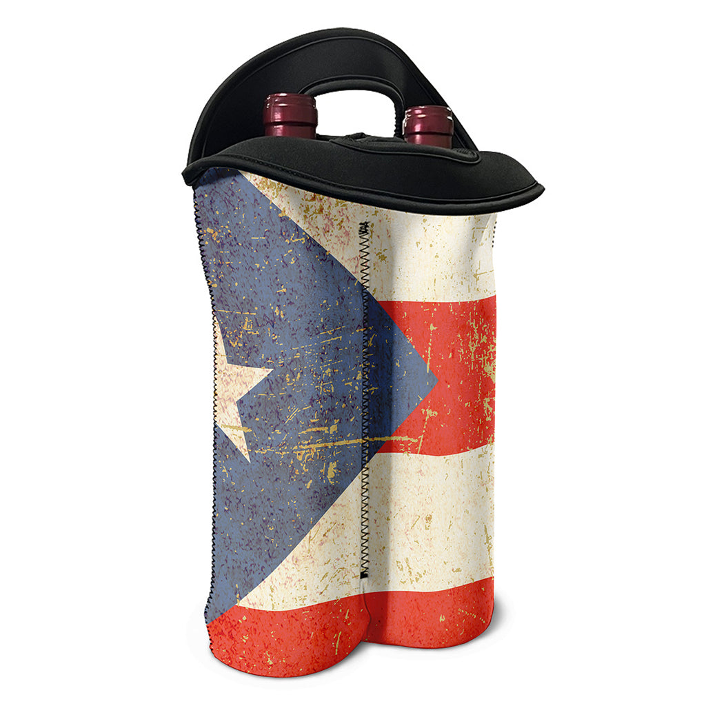 Retro Puerto Rican Flag Print Double Neoprene Wine Tote