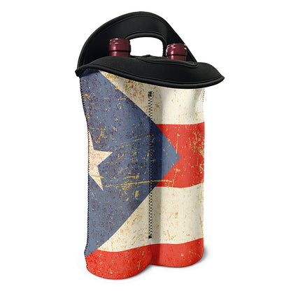 Retro Puerto Rican Flag Print Double Neoprene Wine Tote