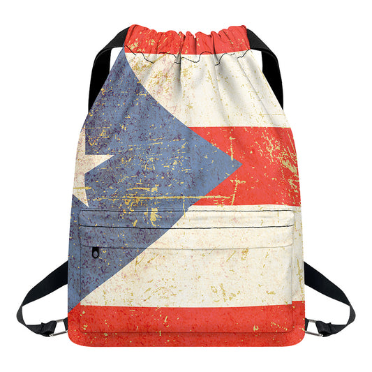 Retro Puerto Rican Flag Print Drawstring Backpack