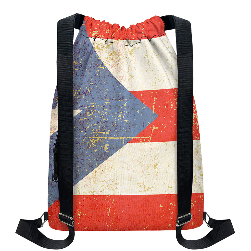 Retro Puerto Rican Flag Print Drawstring Backpack