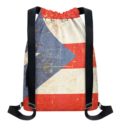 Retro Puerto Rican Flag Print Drawstring Backpack