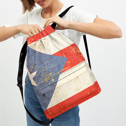 Retro Puerto Rican Flag Print Drawstring Backpack