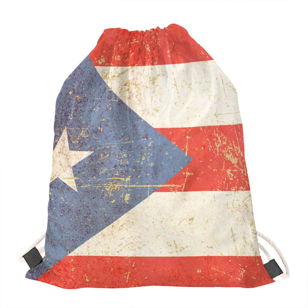 Retro Puerto Rican Flag Print Drawstring Bag