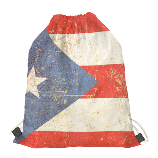 Retro Puerto Rican Flag Print Drawstring Bag