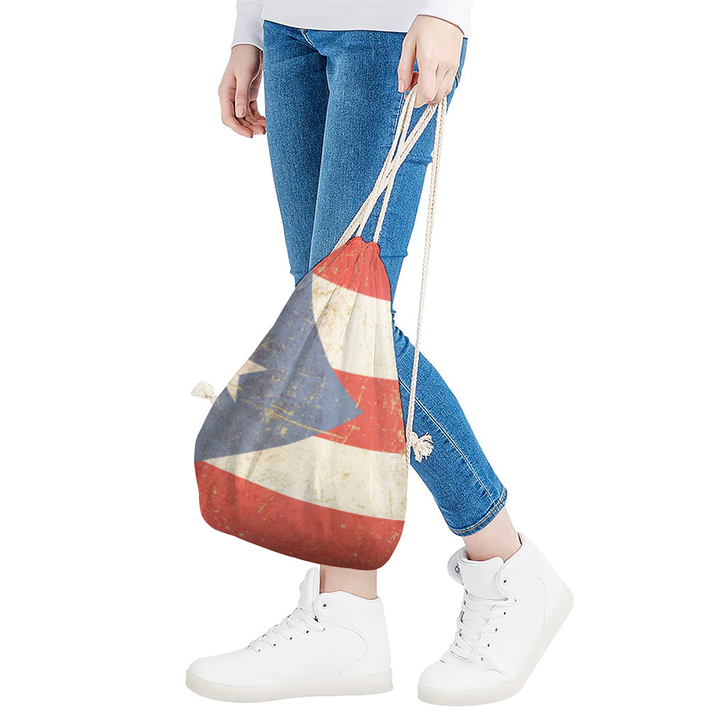 Retro Puerto Rican Flag Print Drawstring Bag
