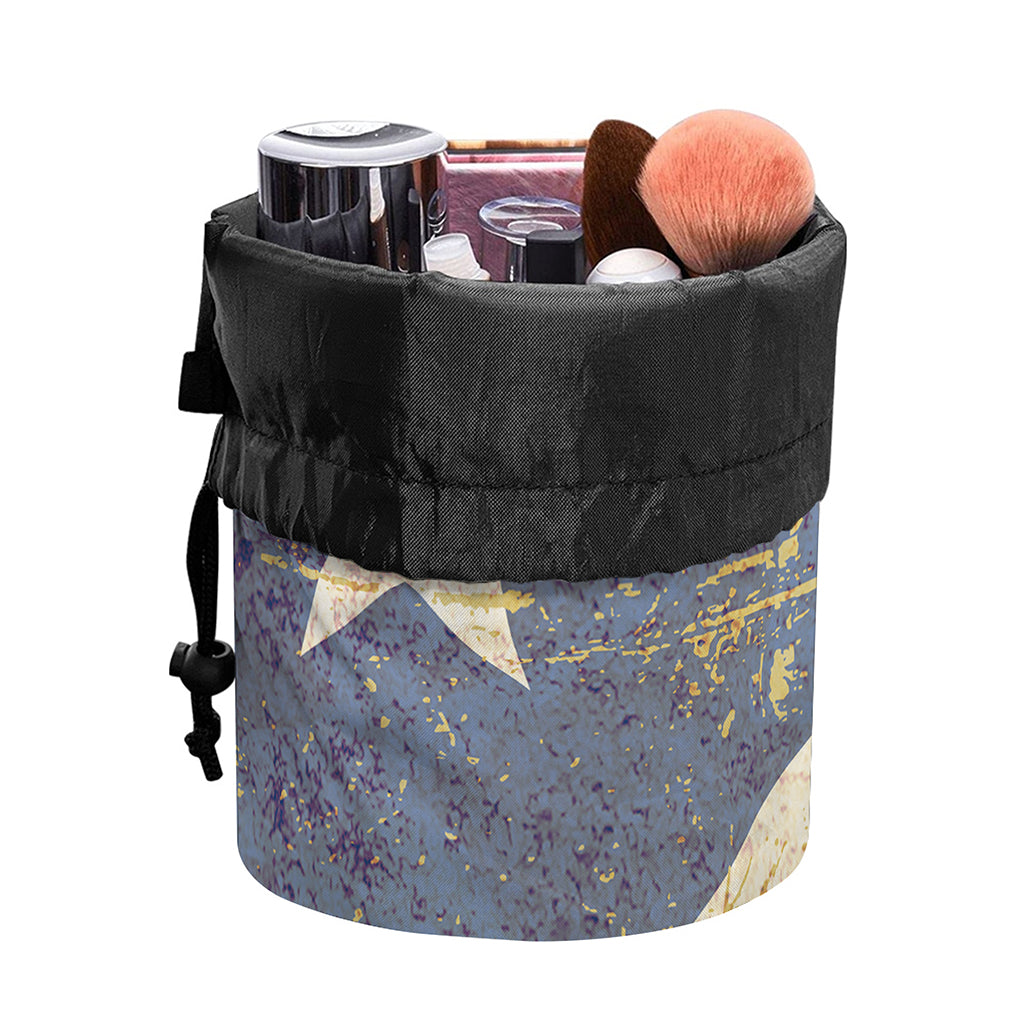 Retro Puerto Rican Flag Print Drawstring Makeup Bag
