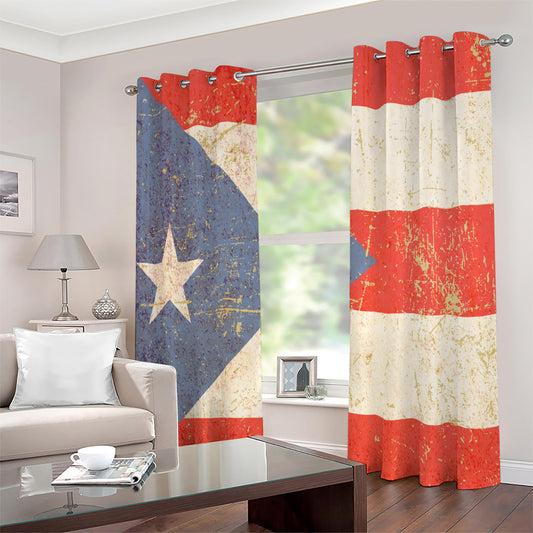 Retro Puerto Rican Flag Print Extra Wide Grommet Curtains