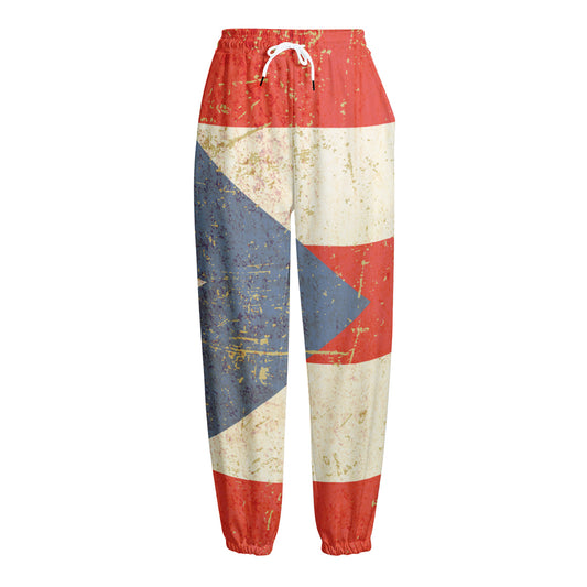 Retro Puerto Rican Flag Print Fleece Lined Knit Pants