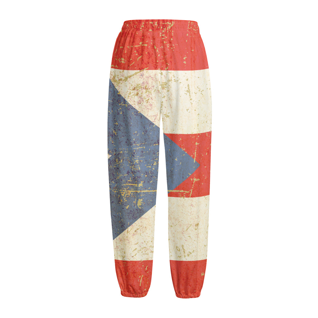 Retro Puerto Rican Flag Print Fleece Lined Knit Pants