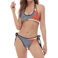 Retro Puerto Rican Flag Print Halter Scoop Tie Side Bikini