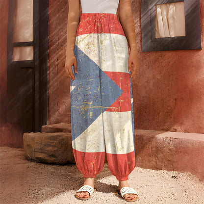 Retro Puerto Rican Flag Print Harem Pants