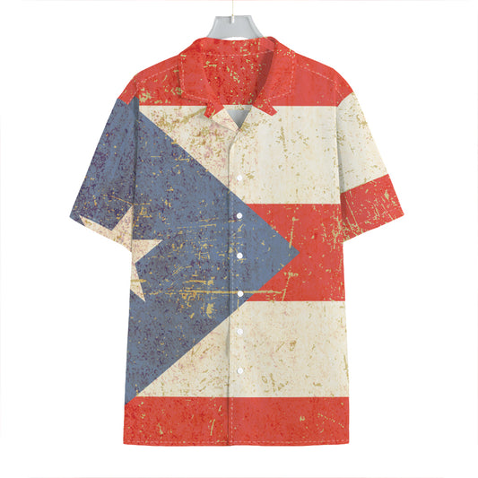 Retro Puerto Rican Flag Print Hawaiian Shirt
