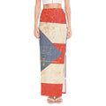 Retro Puerto Rican Flag Print High Slit Maxi Skirt