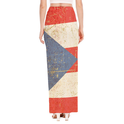 Retro Puerto Rican Flag Print High Slit Maxi Skirt