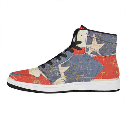 Retro Puerto Rican Flag Print High Top Leather Sneakers