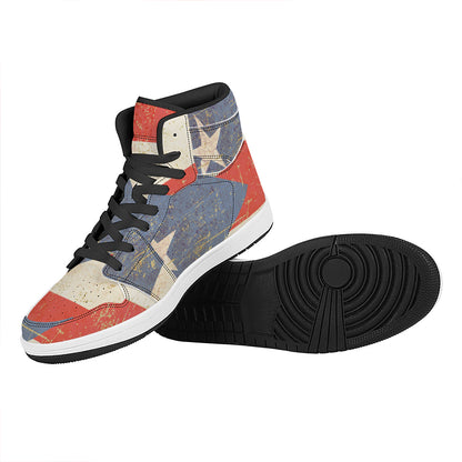Retro Puerto Rican Flag Print High Top Leather Sneakers