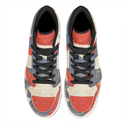 Retro Puerto Rican Flag Print High Top Leather Sneakers