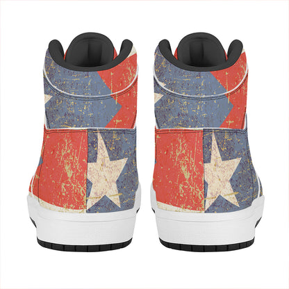 Retro Puerto Rican Flag Print High Top Leather Sneakers