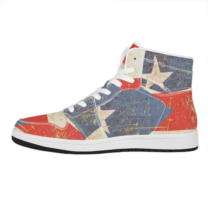 Retro Puerto Rican Flag Print High Top Leather Sneakers