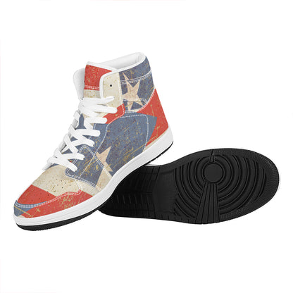 Retro Puerto Rican Flag Print High Top Leather Sneakers