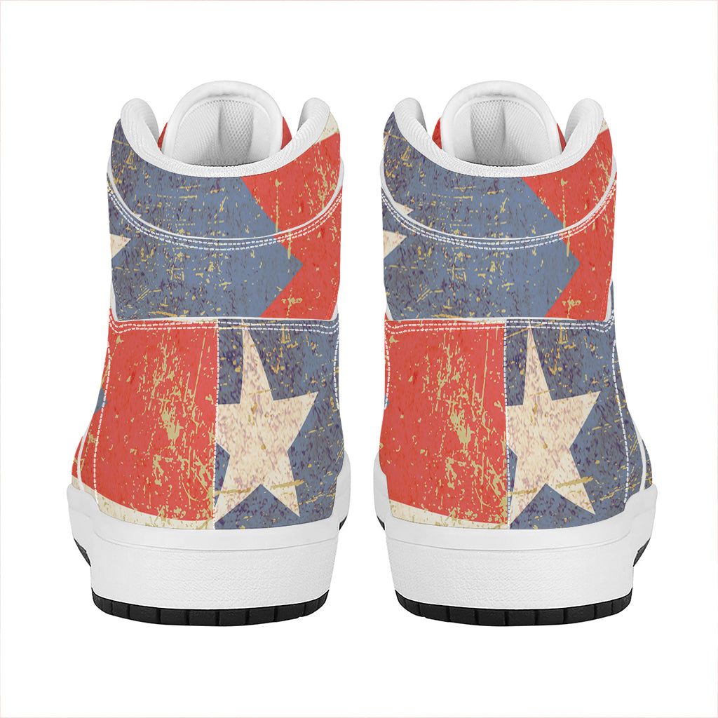 Retro Puerto Rican Flag Print High Top Leather Sneakers