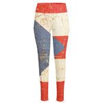 Retro Puerto Rican Flag Print High-Waisted Pocket Leggings