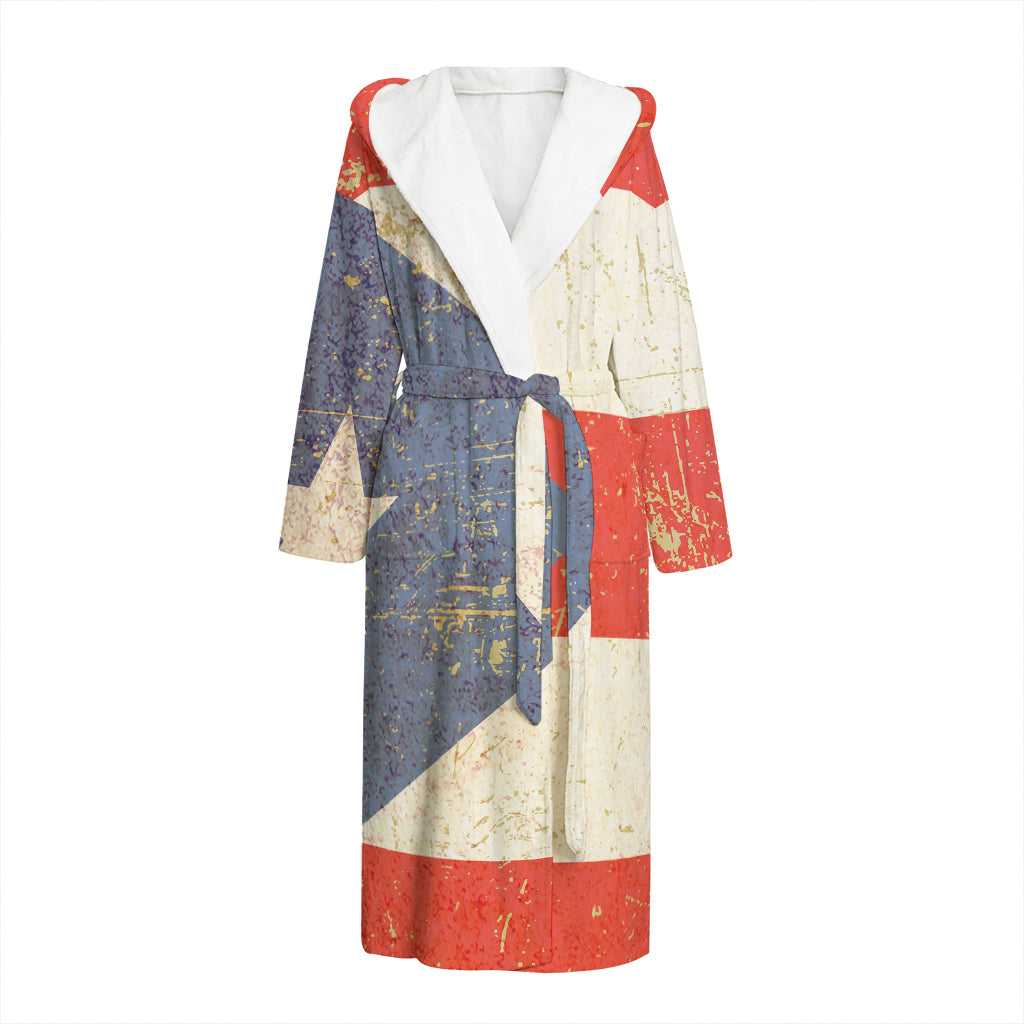 Retro Puerto Rican Flag Print Hooded Bathrobe