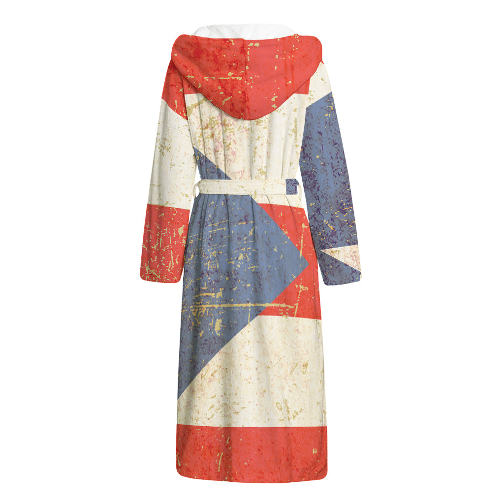 Retro Puerto Rican Flag Print Hooded Bathrobe