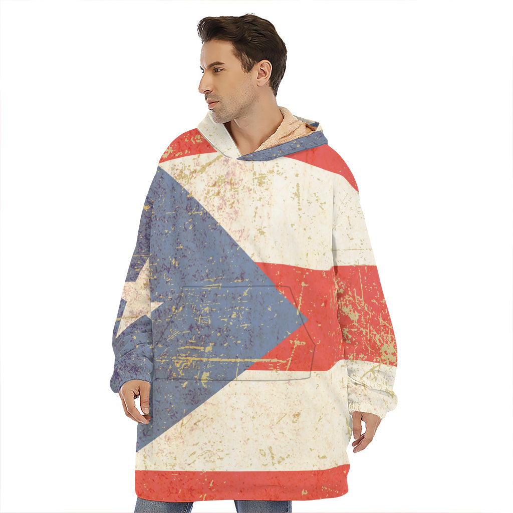 Retro Puerto Rican Flag Print Hoodie Blanket