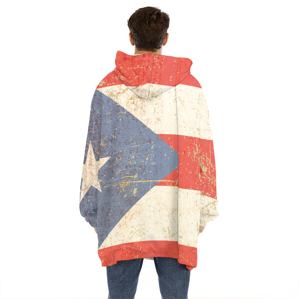 Retro Puerto Rican Flag Print Hoodie Blanket