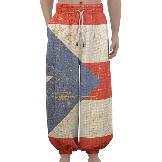 Retro Puerto Rican Flag Print Lantern Pants