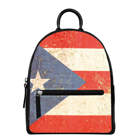 Retro Puerto Rican Flag Print Leather Backpack