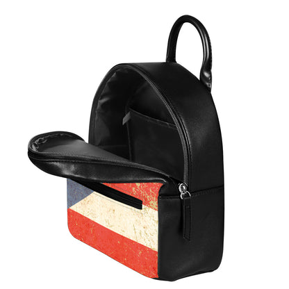 Retro Puerto Rican Flag Print Leather Backpack