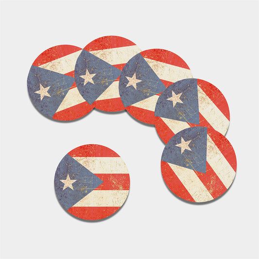 Retro Puerto Rican Flag Print Leather Coaster Set