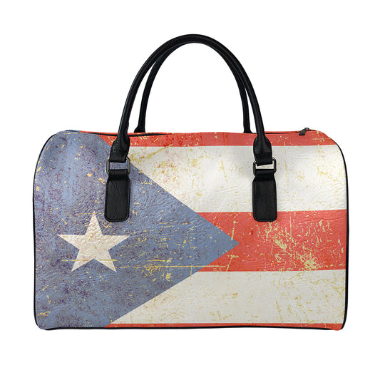 Retro Puerto Rican Flag Print Leather Duffle Bag