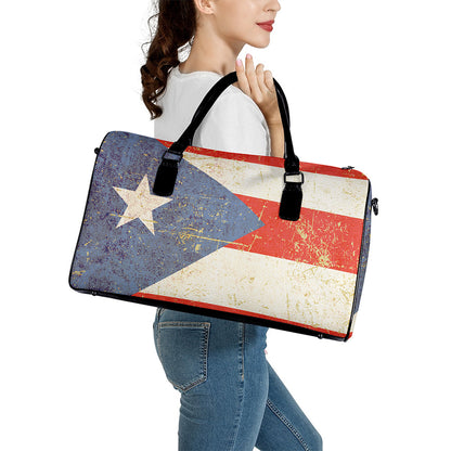 Retro Puerto Rican Flag Print Leather Duffle Bag