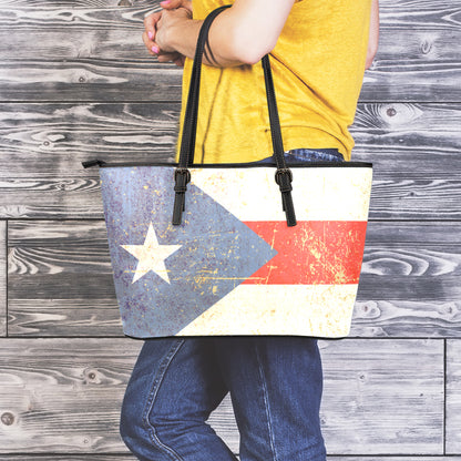 Retro Puerto Rican Flag Print Leather Tote Bag