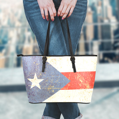 Retro Puerto Rican Flag Print Leather Tote Bag