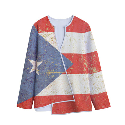 Retro Puerto Rican Flag Print Long Sleeve Short Coat