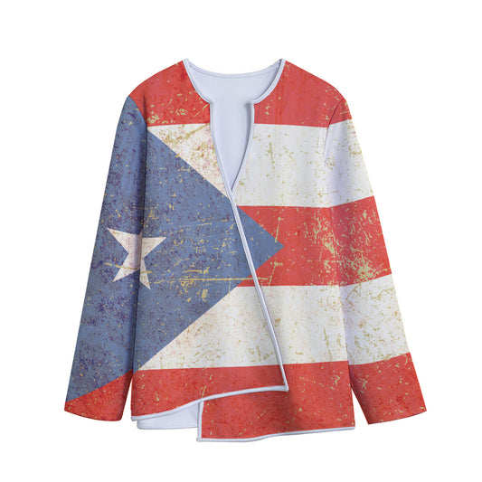 Retro Puerto Rican Flag Print Long Sleeve Short Coat