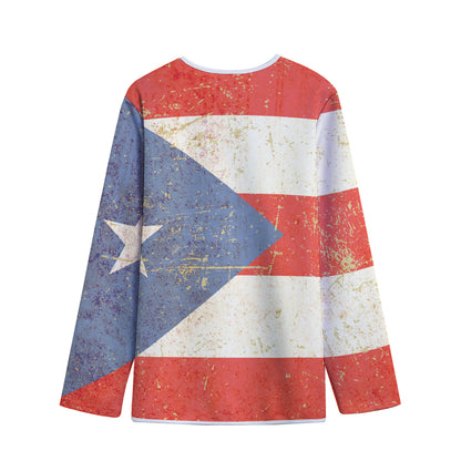 Retro Puerto Rican Flag Print Long Sleeve Short Coat