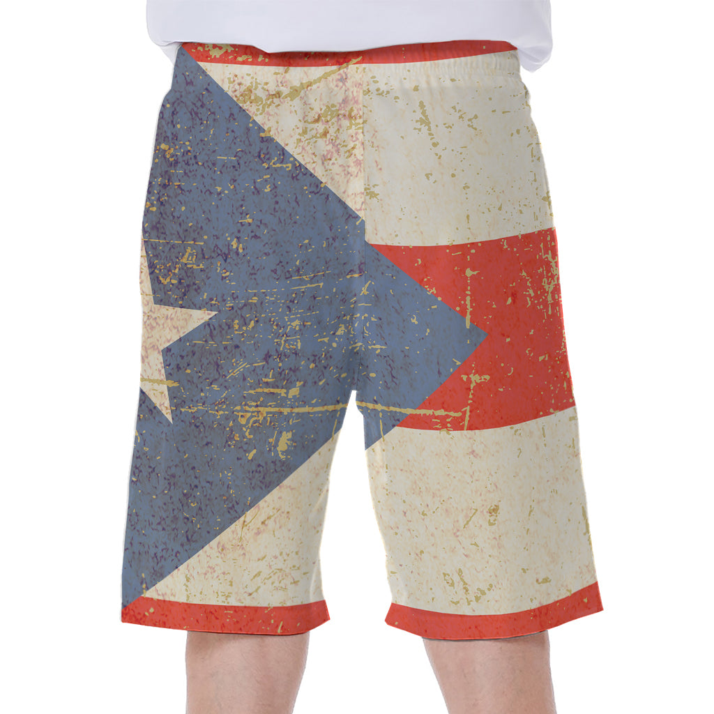 Retro Puerto Rican Flag Print Men's Beach Shorts
