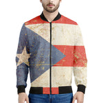 Retro Puerto Rican Flag Print Men's Bomber Jacket