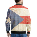 Retro Puerto Rican Flag Print Men's Bomber Jacket