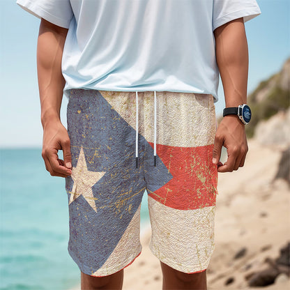 Retro Puerto Rican Flag Print Men's Cargo Shorts